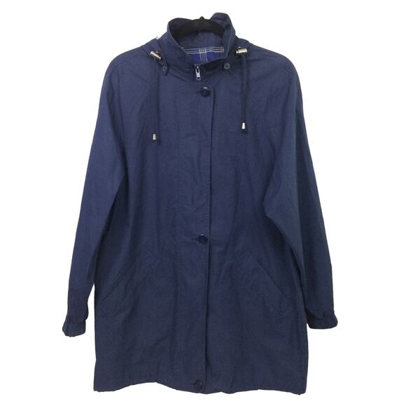 London Fog Hooded Minimalist Preppy Lightweight Casual Blue Full Zip Coat Size 8 - Picture 1 of 11